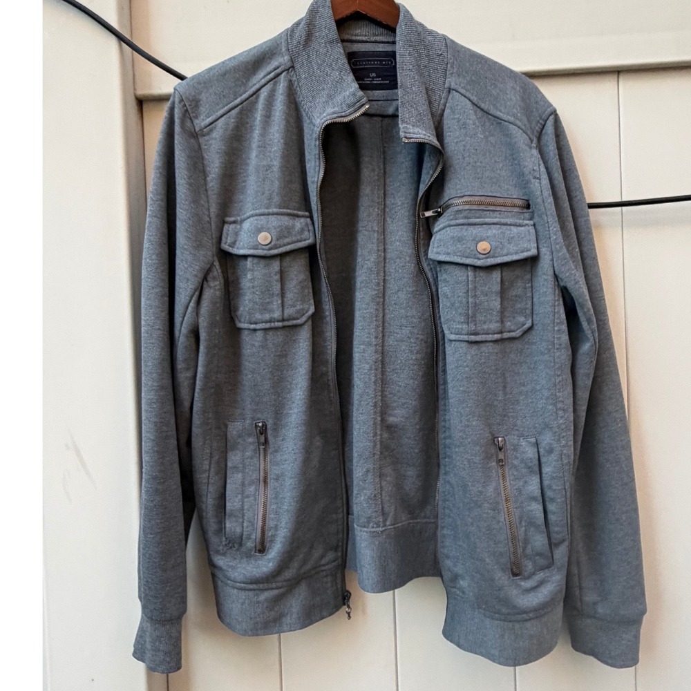 Twentyone‎ Men Gray Full Zip Military Bomber Jacket Heather Knit Large RN94981